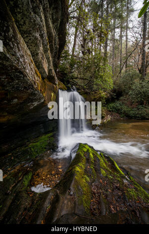 Raper Creek Falls befindet sich im Norden das Habersham County/Georgia.  Die Fälle selbst sind ungefähr 15 Fuß hoch und einzigartig in der Aspekt, die der Stream diagonal über ein Rock-Regal ausgeführt wird, bevor in das Tauchbecken unten zu fallen. Stockfoto