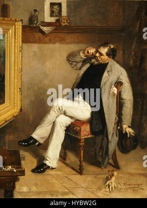 „Der Kunstkritiker“ von Ioannis Oikonomou ist ein zeitgenössisches Gemälde, das die Rolle des Kunstkritikers erforscht. Das Kunstwerk blickt kritisch auf die Kunstwelt und ihre Interpretationen. Die Künstlerin nutzt einen modernen Ansatz, indem sie Abstraktion und Darstellung miteinander verbindet, um eine Erzählung über Kunstkritik, Wahrnehmung und die kulturelle Bedeutung der Kunstkritik in der heutigen Gesellschaft zu vermitteln. Stockfoto