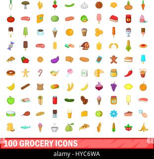 100 Lebensmittel Icons set, cartoon-Stil Stock Vektor