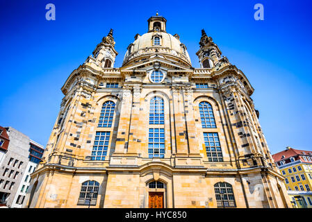 Dresden, Germanu. Neumarkt-Platz am Frauenkirche (unsere Dame-Kirche) im Zentrum der Altstadt, Sachsen. Stockfoto