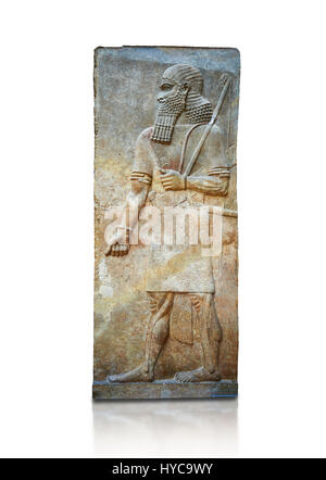 Stein Relief geschnitzte Panel des Soldaten. Zimmer 8. Inv AO 19877 aus Dur Sharrukin Palast der assyrische König Sargon II in Khorsabad, 713-706 v. Chr..  Lou Stockfoto