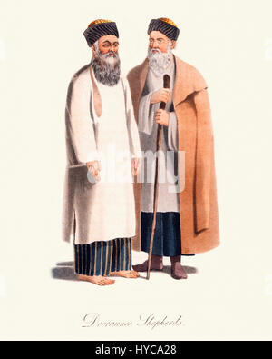 Vintage Farbe von 1819 Gravur zeigt zwei afghanische Hirte Stockfoto