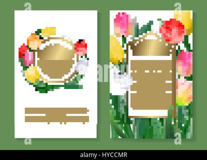 Bunte Tulpen auf zwei vertikale leer Banner gesetzt. Vektor-Illustration. Stock Vektor