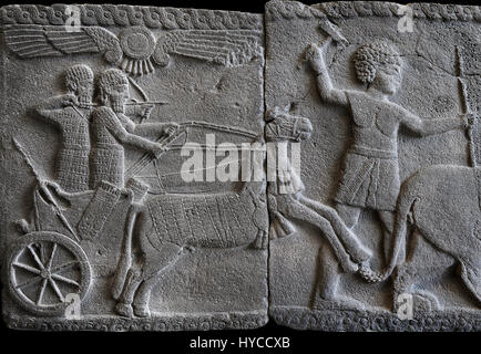 Reliefplatten Darstellung findet man in den Palast in den Ruinen von Coba Hoyuk Löwenjagd, auch bekannt als Sakçe Gözü oder Sakcagozu, archäologische sitzen Stockfoto