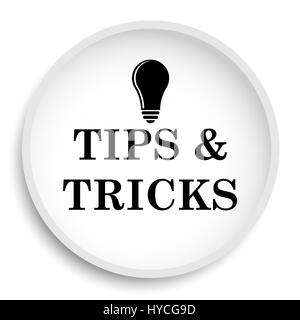 Tipps und Tricks-Symbol. Tipps und Tricks Webseite Taste auf weißem Hintergrund. Stockfoto