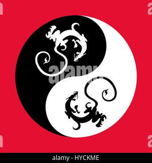 Drachen in der Form des Yin-Yang, Symbol der Harmonie und Ausgeglichenheit. Stock Vektor