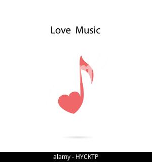 Musiknote Zeichen und Red Heat Symbol Vektor-Logo Design-Vorlage. Liebe Musik Vorlage Design.Design für Grußkarten, Poster, Flyer, Cover, Broschüre, Abstra Stock Vektor
