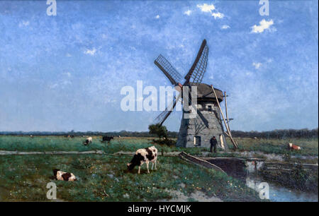 Landschaft mit Windmühle in der Nähe von Schiedam, von Johannes Hendrik Weissenbruch, 1873, Boijmans van Beuningen Museum, Rotterdam, Niederlande, Europa Stockfoto