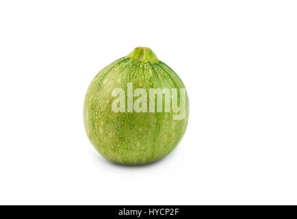 Runde Zucchini Zucchini auf weißem Hintergrund Stockfoto
