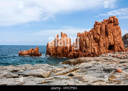 Arbatax rote Porphyr Felsen in der Nähe Hafen Capo Bellavista Sardegna Sardinien Italien Europa Stockfoto