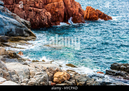 Arbatax rote Porphyr Felsen in der Nähe Hafen Capo Bellavista Sardegna Sardinien Italien Europa Stockfoto