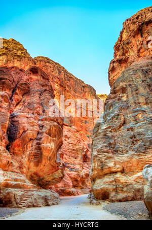 Straße in der Siq-Schlucht bei Petra Stockfoto