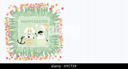 Ostern-Abbildung mit Platz für Text. Kaninchen-Segler mit einer Luft-Kugel und den Anker eines Schiffes gegen einen gestreiften horizontal ausgerichtete Blatt und eine Stock Vektor