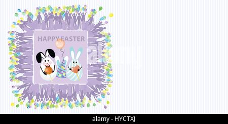 Ostern-Abbildung mit Platz für Text. Eiern mit einem Ballon Luft und Süßigkeiten auf dem Hintergrund von einem gestreiften orientierte horizontal Blatt und ein Quadrat Stock Vektor