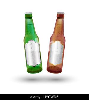 grüne und braune Bierflasche auf weißem Hintergrund Stock Vektor