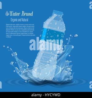 Flasche mit sauber reines Wasser mit Wasser spritzen. Vektor-Illustration für Wasser Werbung Vorlage. Stock Vektor