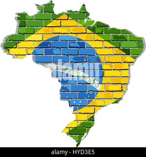 Brasilien-Karte auf eine Mauer - Illustration, brasilianische Karte mit Flagge im Inneren, Grunge Karte und brasilianischen Nationalflagge auf eine Mauer Stock Vektor