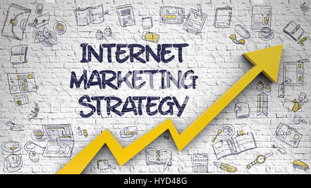 Internet-Marketingstrategie auf weißen Mauer gezogen. 3D. Stockfoto