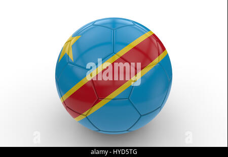 Fußball mit Flagge der Demokratischen Republik Kongo isoliert auf weißem Hintergrund; 3D-Rendering Stockfoto