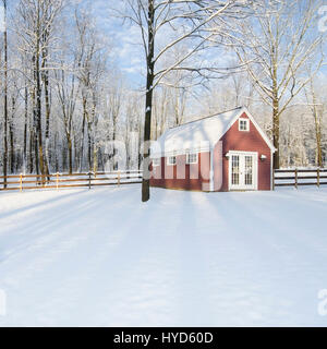 USA, New Jersey, Hütte in verschneiten Wäldern Stockfoto