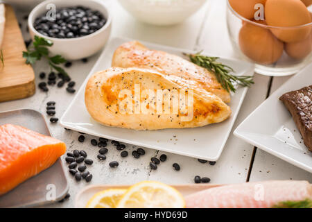 Gegrilltes Hähnchenfleisch auf dem Teller Stockfoto