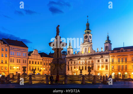 Der Hauptplatz von Ceske Budejovice. Ceske Budejovice, Südböhmen, Tschechien. Stockfoto