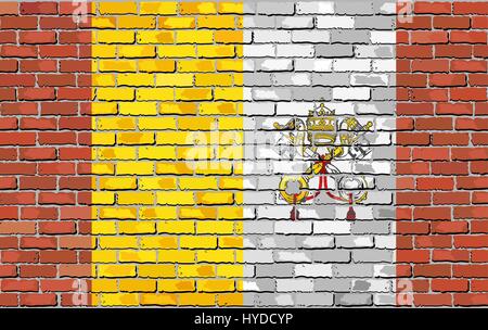 Flagge der Vatikanstadt auf Mauer - Illustration, Flagge des Heiligen Stuhls auf Brick strukturiertem Hintergrund, Flagge des Kirchenstaates Stock Vektor