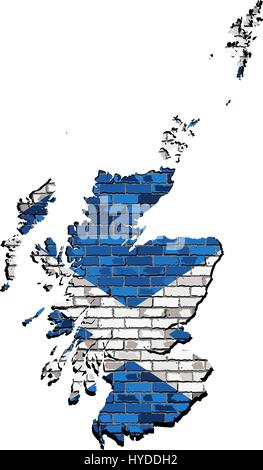 Schottland-Karte auf eine Mauer - Illustration, Schottland Karte mit Flagge im Inneren, Grunge Karte und schottischen Nationalflagge auf eine Mauer Stock Vektor