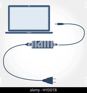 Laptop Notebook Ladegerät ausgesteckt. Laptop Kabel. Flaches Design. Stock Vektor