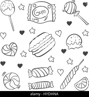 Verschiedene Süßigkeiten Doodle Stil Hand zeichnen Stock-Vektorgrafik