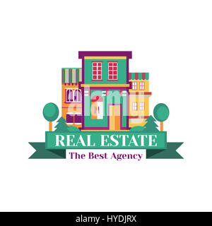 Vektor bunte Dorfhaus, Logo auf dem weißen Hintergrund isoliert. Vorlage-Abzeichen für den Unternehmensstil Real Estate agency Stockfoto