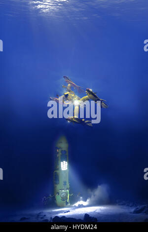 Tiefsee-u-Boot-3D Render Science-Fiction Abbildung Stockfoto