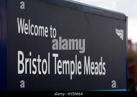 Bristol Temple Meads Bahnhof Zeichen, UK Stockfoto