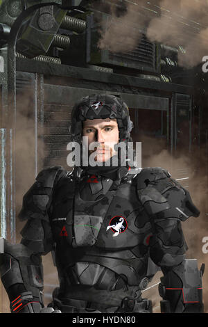 futuristischen Soldaten schwarz Op 3D Render Science-Fiction Abbildung Stockfoto