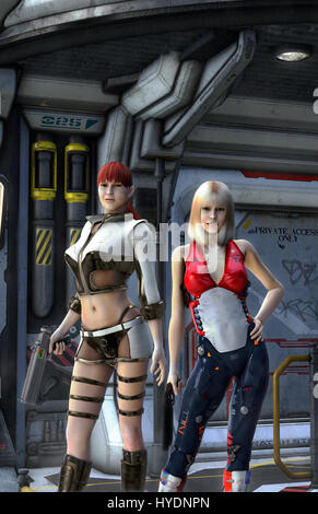 futuristische Mädchen rogue 3D Render Science-Fiction Abbildung Stockfoto