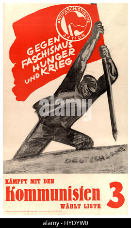 1930er Jahre Vintage anti-kommunistisch anti Facist Propagandaplakat Antifaschistische Aktion - Gegen Faschismus, Hunger Und Krieg - Deutschland "Deutschland Stockfoto