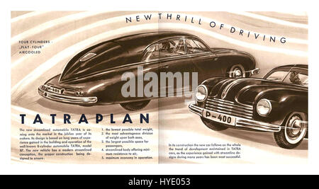 1951 T600 Sport zurück Tatraplan Werbung DPS Magazin Doppelseite Tschechoslowakei Stockfoto