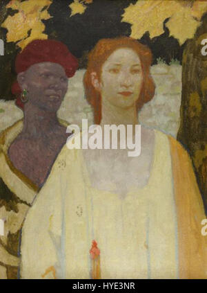 Ein Gemälde von Fritz Erler aus dem Jahr 1910, das seine Expertise in Porträts- und figurativen Werken widerspiegelt. Erler war bekannt für seine emotional aufgeladenen Darstellungen von Subjekten, die sich oft auf das innere Leben und den Ausdruck von Individuen konzentrierten. Stockfoto