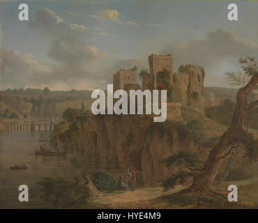 Ein Gemälde von Hendrik Frans de Cort, das das berühmte Schloss Chepstow darstellt und die mittelalterliche Architektur und die malerische Umgebung zeigt. Stockfoto