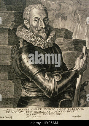 Johann Tserclaes, Graf von Tilly, war während des Dreißigjährigen Krieges ein prominenter militärischer Führer. Tilly, bekannt für seine strategische Brillanz, spielte eine wichtige Rolle in den Feldzügen der katholischen Seite, insbesondere in Schlachten wie der Schlacht am White Mountain. Stockfoto