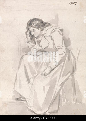 James Ward (1769–1859) war ein britischer Maler, der für seine Studien über die menschliche Form bekannt war. Dieses besondere Werk, „Studie einer sitzenden Frau“, veranschaulicht seine Fokussierung auf Anatomie und die anmutige Darstellung des menschlichen Körpers. Die Zeichnung spiegelt Wards Interesse an der naturalistischen Darstellung von Figuren wider. Stockfoto