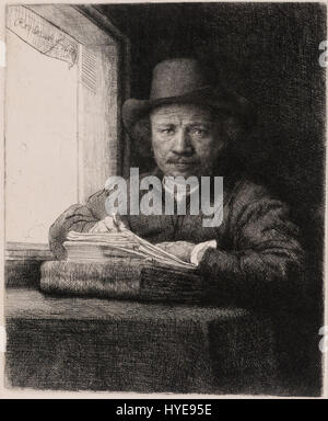 Rembrandt Harmenszoon van Rijn Self Portrait Zeichnung an ein Fenster Google Art Project Stockfoto