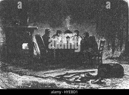 „The Field of Ice“ von Riou und Montaut zeigt eine dramatische gefrorene Landschaft, die die raue Schönheit des Winters einfängt. Die Illustration betont die kalte, kalte Weite des Eises und spiegelt die Kraft der Natur und ihre Auswirkungen auf die Umwelt wider. Stockfoto