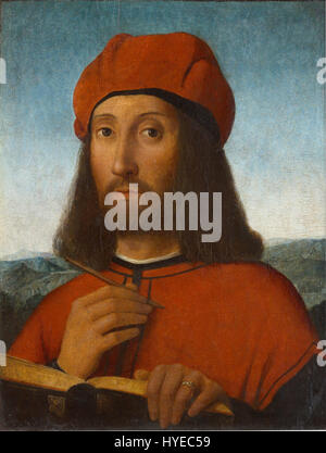 Antonello de Saliba Porträt eines Mannes mit roten Barett und Buch Google Art Project Stockfoto