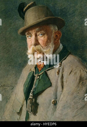 Dieses Foto oder Gemälde von Franz Joseph I., Kaiser von Österreich, aus dem Jahr 1910, fängt einen Moment aus dem letzten Teil seiner langen Herrschaft ein. Bekannt für seine Führung während einer Transformationsperiode in der europäischen Geschichte, markierte seine Herrschaft bedeutende politische, militärische und soziale Veränderungen im österreichisch-ungarischen Reich. Stockfoto