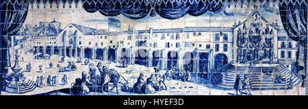 Das Hospital Real de Todos os Santos war ein historisches Gebäude in Portugal, das um 1740 errichtet wurde. Es diente als Krankenhaus und veranschaulichte die architektonischen Stile der Zeit, indem es Funktionalität mit barocken Einflüssen verbindet. Stockfoto