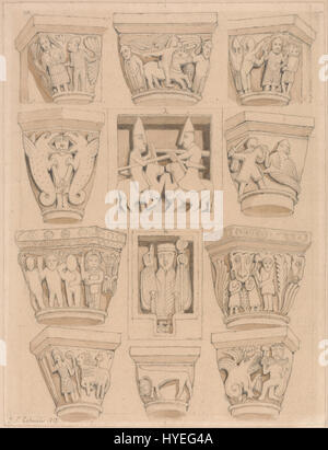 John verkaufen Cotman Hauptstädte und A & B Bas-Reliefs in der Abtei Kirche von Saint Georges de Bocherville, in der Nähe von Rouen, Norm...   Google Art Project Stockfoto