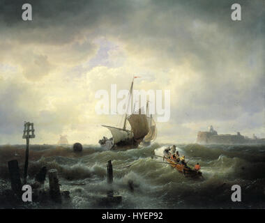 Andreas Achenbach sterben Bibliotheksgebäudes Zum Hafen von Hellevoetsluys Stockfoto