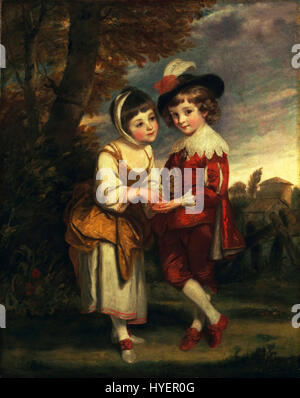 Dieses Porträt von Joshua Reynolds zeigt Lord Henry Spencer und Lady Charlotte Spencer in eleganter und formeller Umgebung. Das Werk spiegelt Reynolds’ Meisterschaft der Porträtkunst wider und zeigt seine Fähigkeiten, die Persönlichkeit und den sozialen Status seiner Untertanen während des 18. Jahrhunderts zu erfassen. Stockfoto