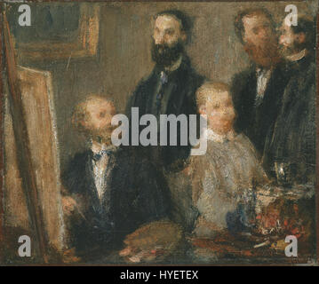*Manet in His Studio* von Henri Fantin-Latour ist ein Porträt von Edouard Manet, einer der führenden Persönlichkeiten der modernen Kunst, das in seinem Atelier dargestellt wird. Das Gemälde spiegelt Fantin-Latours geschickte Darstellung von Manets Einfluss auf die französische Kunstszene im späten 19. Jahrhundert wider. Stockfoto